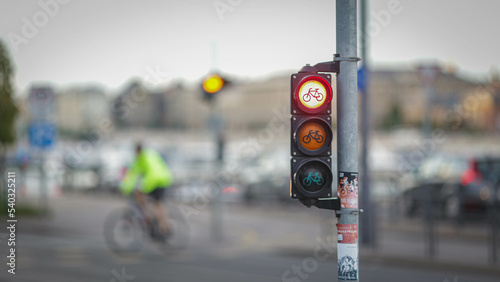 The cyclist's traffic light is green 