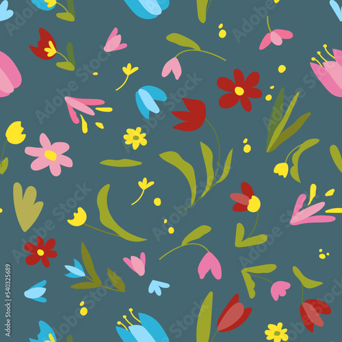Floral seamless pattern with doodle flowers vector format