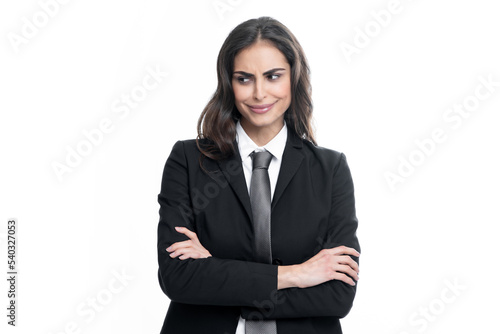 Elegant young businesswoman on white studio background. Female employee young secretary. Portrait of a beautiful business woman.