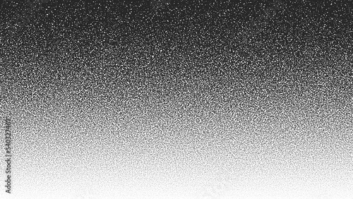 Black Noise Stipple Dots Halftone Gradient Vector Distressed Textured Background. Hand Drawn Dotwork Abstract Grungy Grainy Texture. Pointillism Art Abstraction Dotted Graphic Grunge Illustration