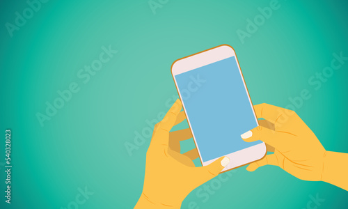 Vector of hands holding the smartphone with a blank screen