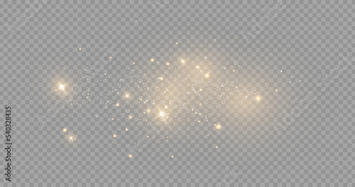 The dust sparks and golden stars shine with special light. Vector sparkles on a transparent background. . Stock royalty free vector illustration. PNG