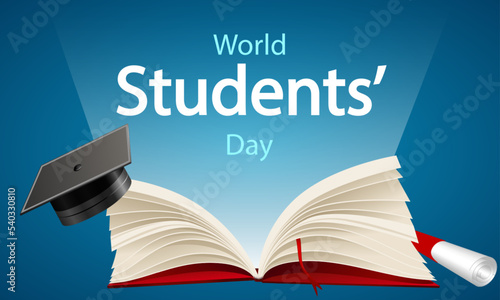 World students day open book, vector art illustration.