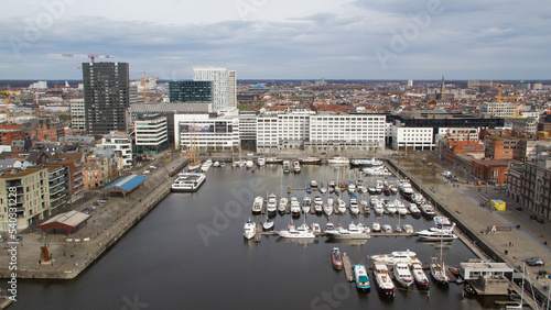 Antwerp, Belgium, Aerial city view with the Willemdok dock