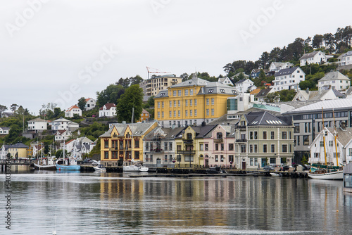 Farsund, Norway - View at the waterfront of the idyllic village of Farsund in southern Norway