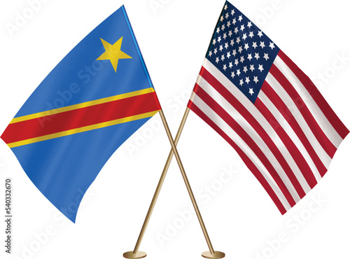 Democratic Republic of the Congo,US flag together.American,Democratic Republic of the Congo waving flag together