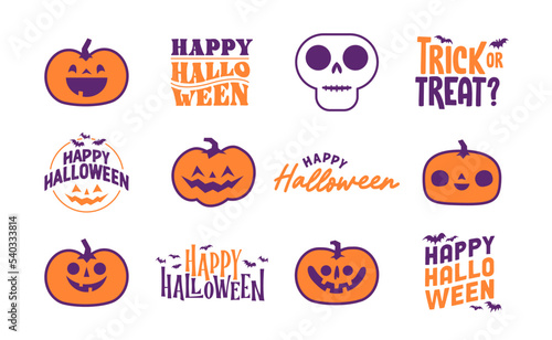 Wallpaper Mural Set of Halloween icons. Vector illustration. Carved pumpkins, skulls and bats. Trick or treat spooky design. Torontodigital.ca