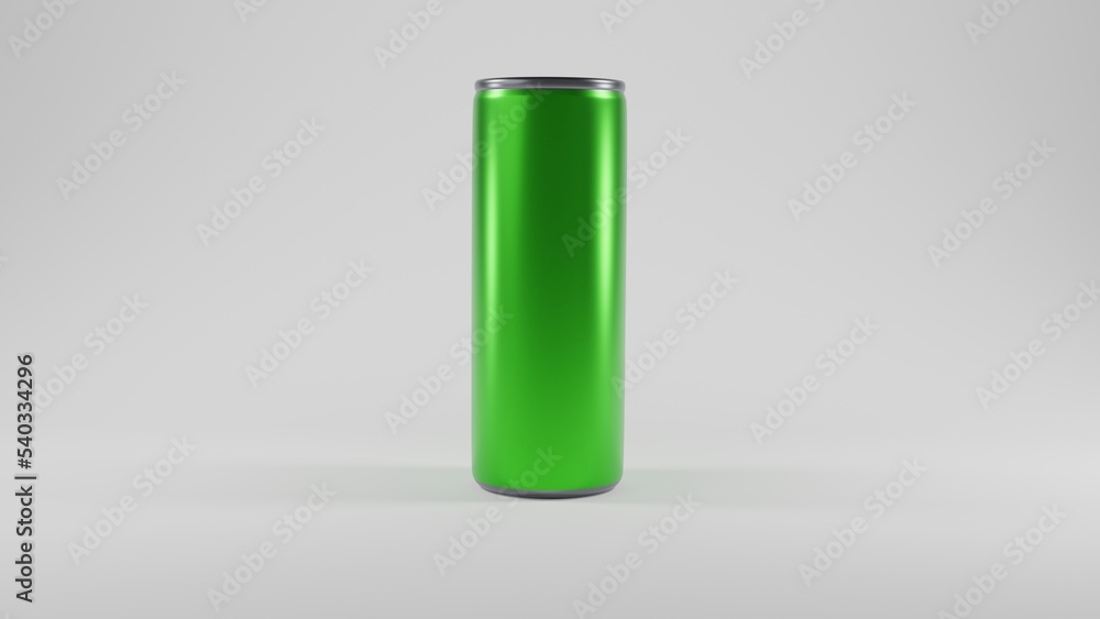 Realistic aluminium high can or tin for mineral water or soda in green colour isolated on white background. Minimal concept. 3D render Realistic aluminium high can or tin for mineral water or soda in green colour isolated on white background. Minimal concept. 3D render