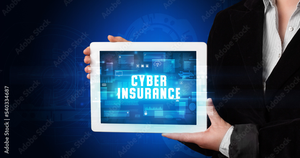 Person holding tablet, security concept Person holding tablet, security concept