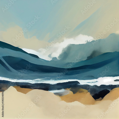 An abstract acrylic style digital coastal seascape