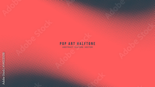 Pop Art Dots Halftone Pattern Vector Horizontal Smooth Curved Border Red Dark Blue Abstract Background. Dot Work Particles Wavy Structure Popart Subtle Texture. Half Tone Graphic Minimalist Wallpaper