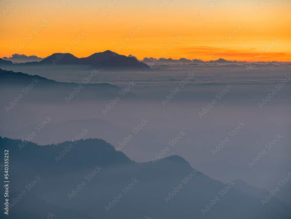 Sunset beautiful landscape of Sea of clouds over Hehuanshan