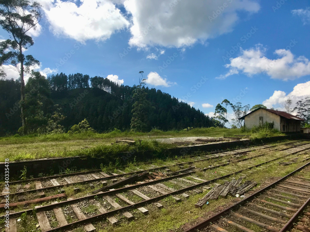 Nuwara Eliya, Sri Lanka, November 2019 - A train on a steel track