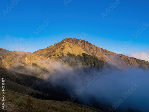 Sunset beautiful landscape of Sea of clouds over Hehuanshan