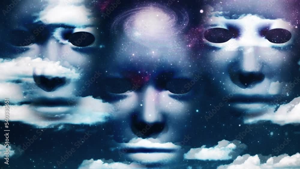 Surreal faces float among clouds Surreal faces float among clouds