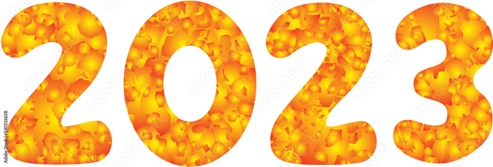 Lettering 2023 from orange gradients, inscription. New Year 2023. Vector graphics. Lettering 2023 from orange gradients, inscription. New Year 2023. Vector graphics.