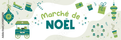 Marché de Noël - Bannière - Titre et illustrations autour des fêtes de fin d'année