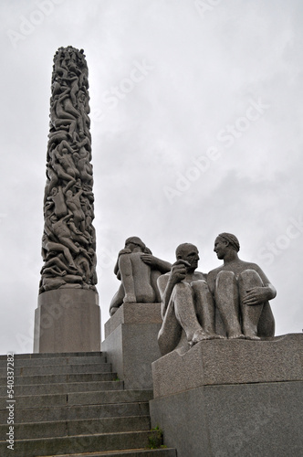 Oslo, Norway - Statues and fountains in Vigeland Park in the center of Oslo. Outdoor artwork.