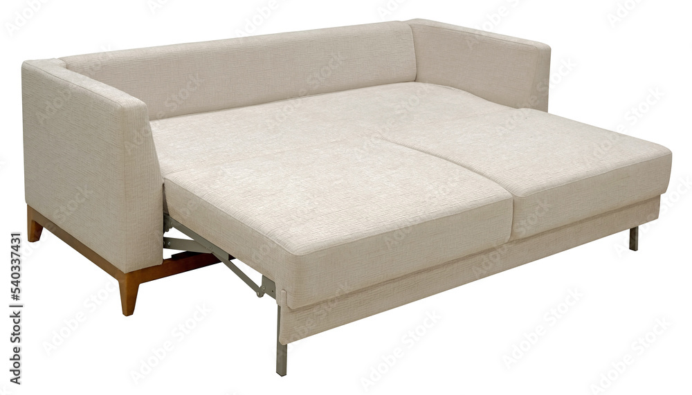 Sofa isolated on white background. Including clipping path. The sofa is laid out for sleep Sofa isolated on white background. Including clipping path. The sofa is laid out for sleep