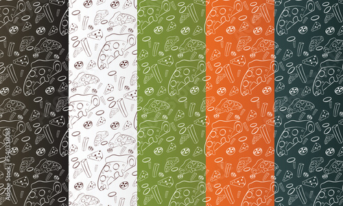 seamless pizza pattern background set
