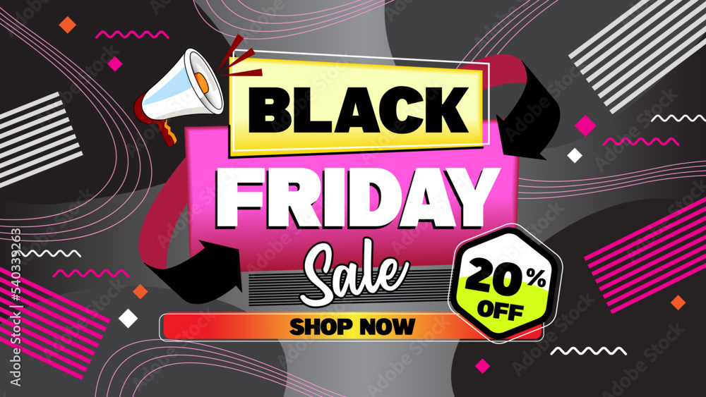 Black Friday discount 20 percent banner illustration with elements Black Friday discount 20 percent banner illustration with elements