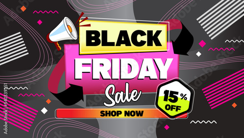 Black Friday discount 15 percent banner illustration with elements