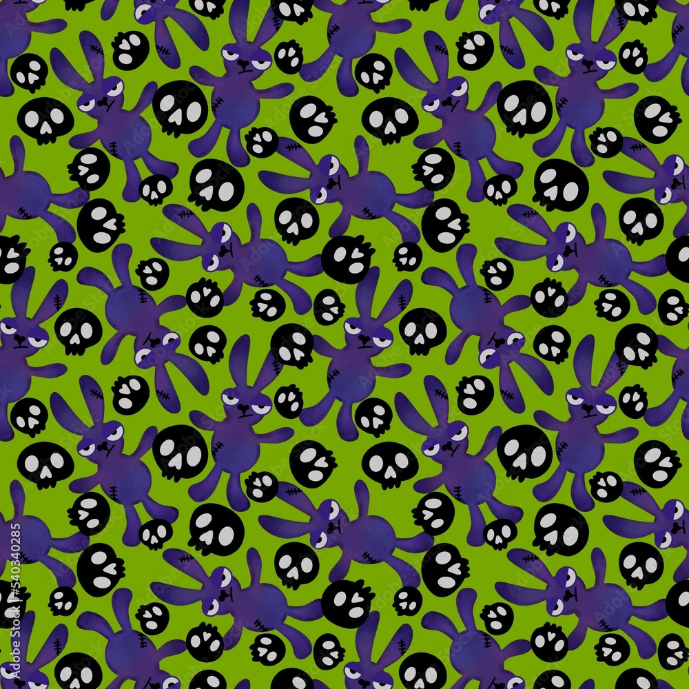 Halloween cartoon evil rabbit seamless toys doodle pattern for wrapping paper and fabrics and linens