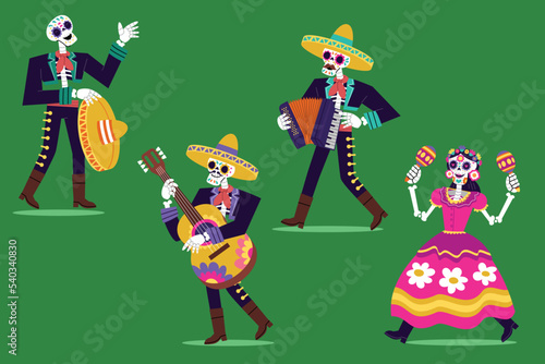 flat dia de muertos character elements collection vector design illustration
