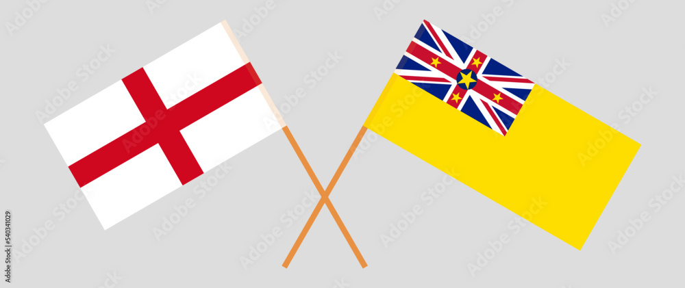 Crossed flags of England and Niue. Official colors. Correct proportion