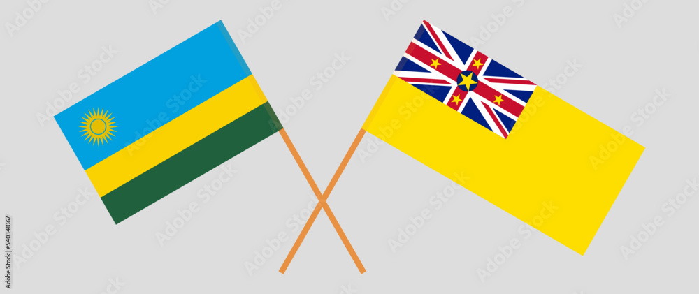 Crossed flags of Rwanda and Niue. Official colors. Correct proportion