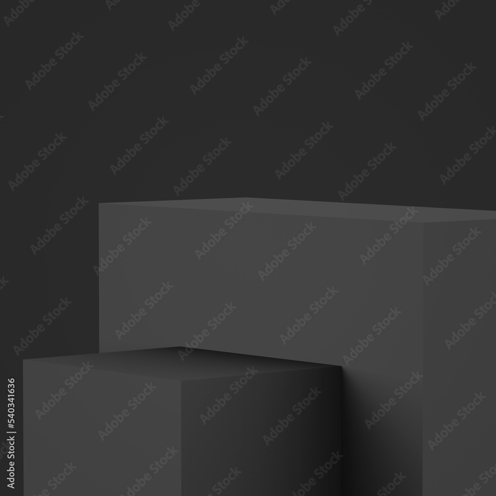 Fototapeta premium Abstract 3d black gray cube and box podium minimal scene studio background.