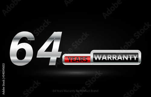 64 years warranty silver logo isolated on black background, vector design for product warranty, guarantee, service, corporate, and your business.