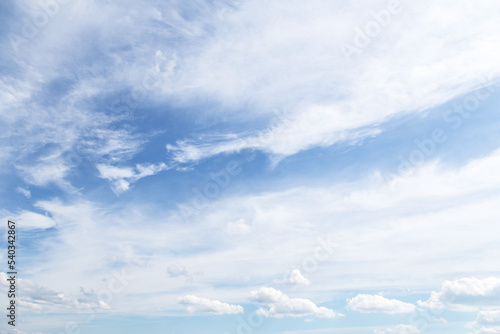 Fototapeta Naklejka Na Ścianę i Meble -  Beautiful light blue sky with many white cirrus and fluffy clouds abstract background texture, heaven