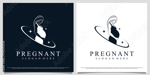 Women pregnant logo design template with simple concept and creative element