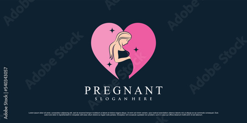 Pregnant mother logo design illustration with heart icon and creative element concept