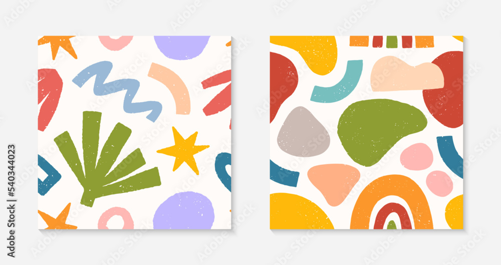 Childish abstract seamless patterns.Colorful hand drawn organic shapes,doodles and elements.Vector trendy designs for prints,flyers,banners,fabric,invitations,branding,covers and more.