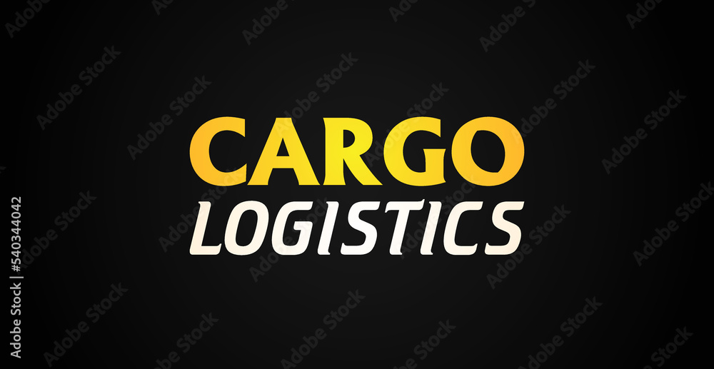 Vector alphabet cargo logo. Fast delivery black banner. Word symbol shipping logotype. Import and export sign. Delivery service wallpaper. Business speed freight background. Logistic slogan stamp