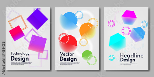 Set of vector posters. Web design. Blurred shapes with neon on white backdrop. Design for poster, brochure, sale card. Web page