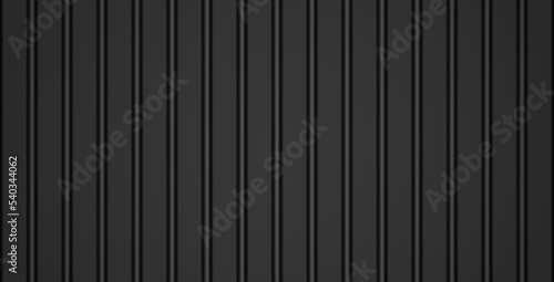 Black vertical lines plastic siding realistic texture. Dark metal striped roof sheet, seamless pattern. Gray corrugated fence background. Line industrial wall panel. Horizontal roofing banner