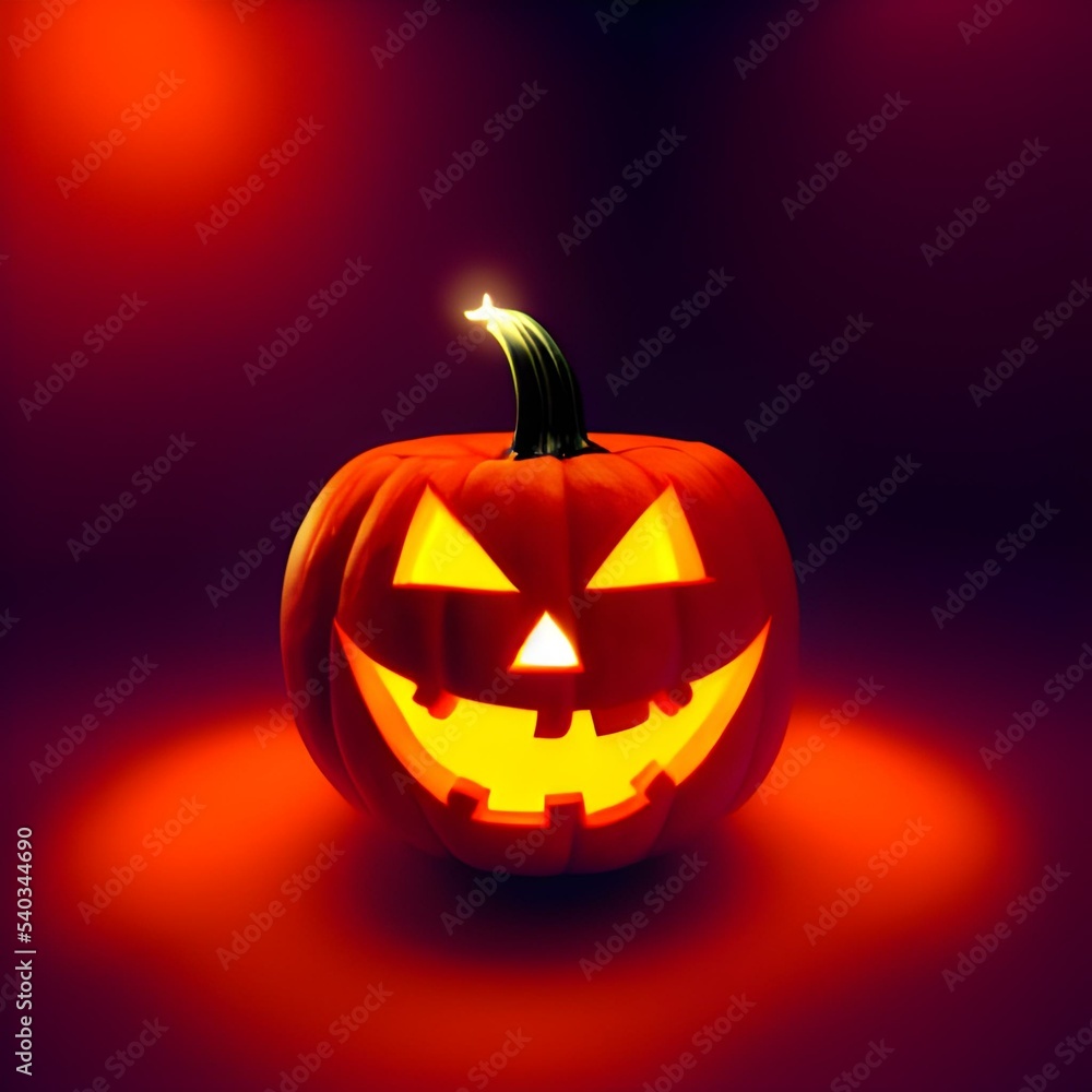 Creepy helloween pumpkin head lighted with candle 3d illustration Creepy helloween pumpkin head lighted with candle 3d illustration