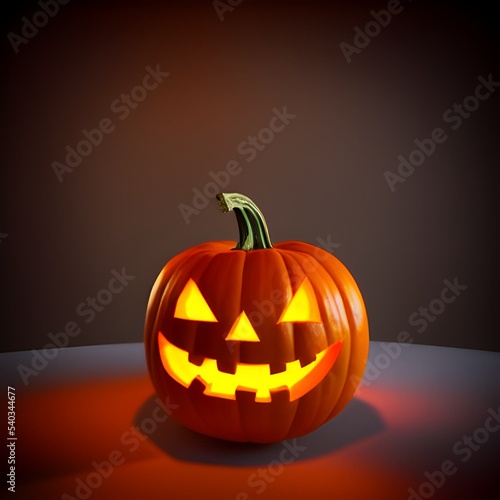 Creepy helloween pumpkin head lighted with candle 3d illustration