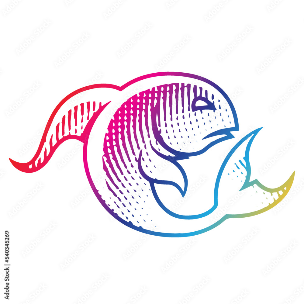 Naklejka premium Scratchboard Engraved Fish in Rainbow Colors