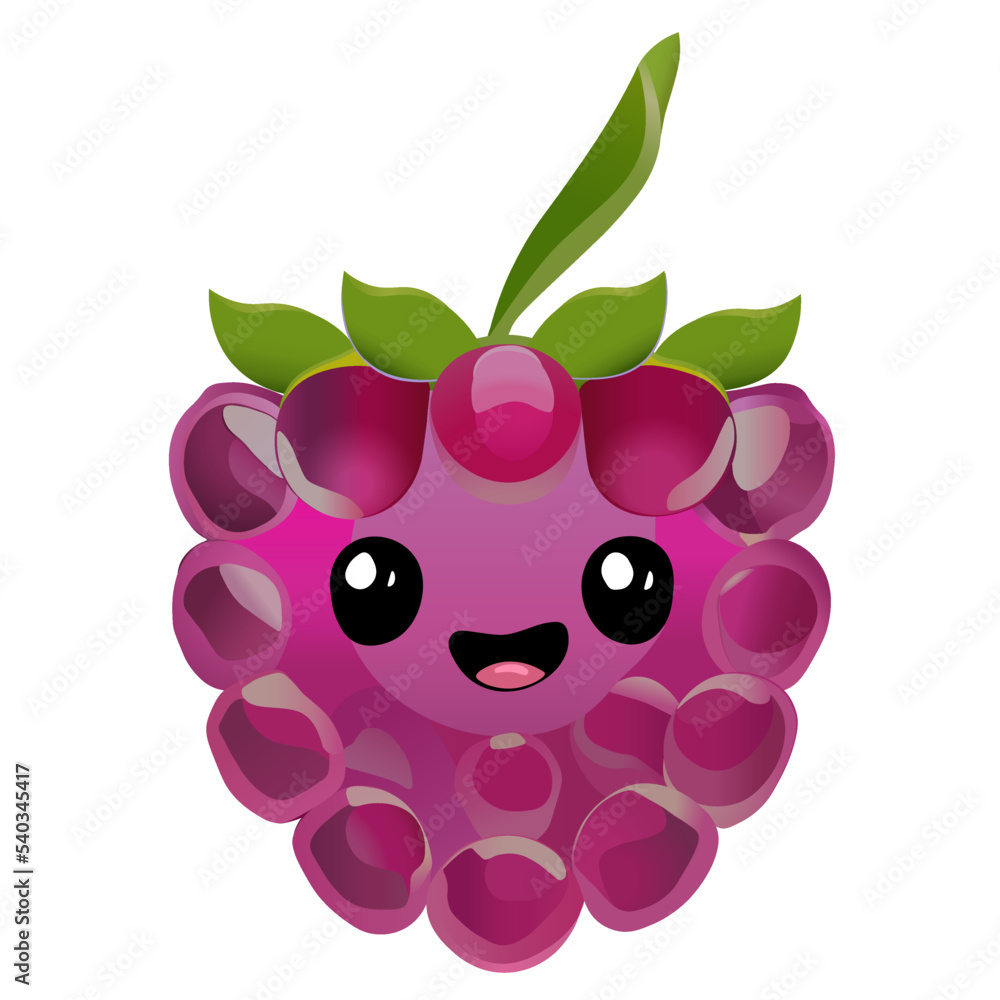 Obraz premium a cartoon raspberry with a face and eyes on it's head, with a green leaf on top of it. Vector illustration eps 10