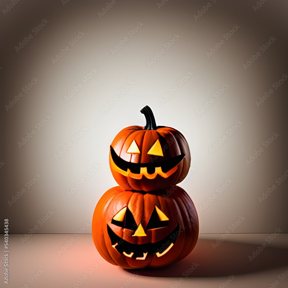 Creepy helloween pumpkin head lighted with candle 3d illustration Creepy helloween pumpkin head lighted with candle 3d illustration