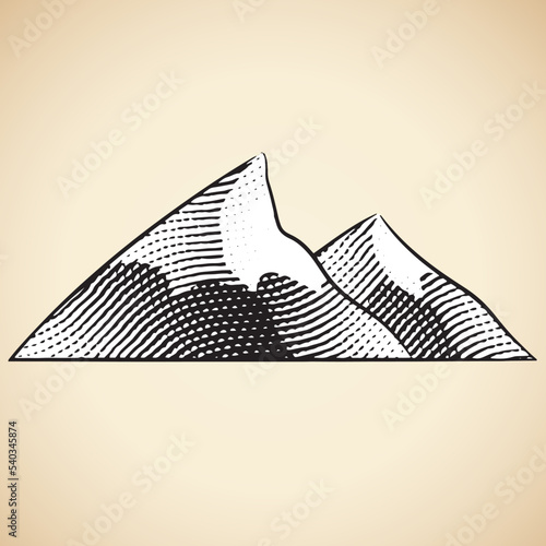 Scratchboard Engraving of Mountains with White Fill