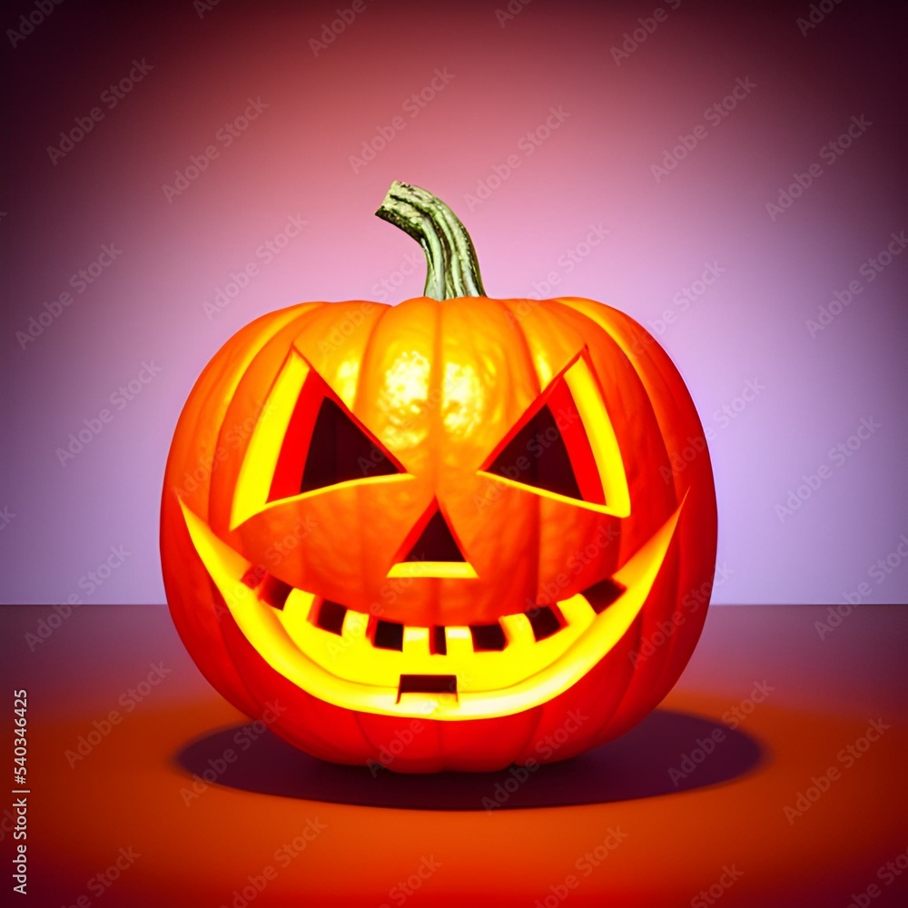 Creepy helloween pumpkin head lighted with candle 3d illustration Creepy helloween pumpkin head lighted with candle 3d illustration