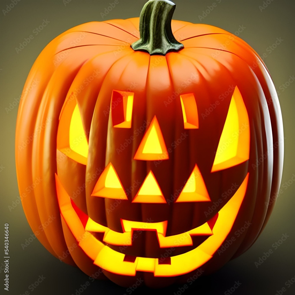 Creepy helloween pumpkin head lighted with candle 3d illustration Creepy helloween pumpkin head lighted with candle 3d illustration