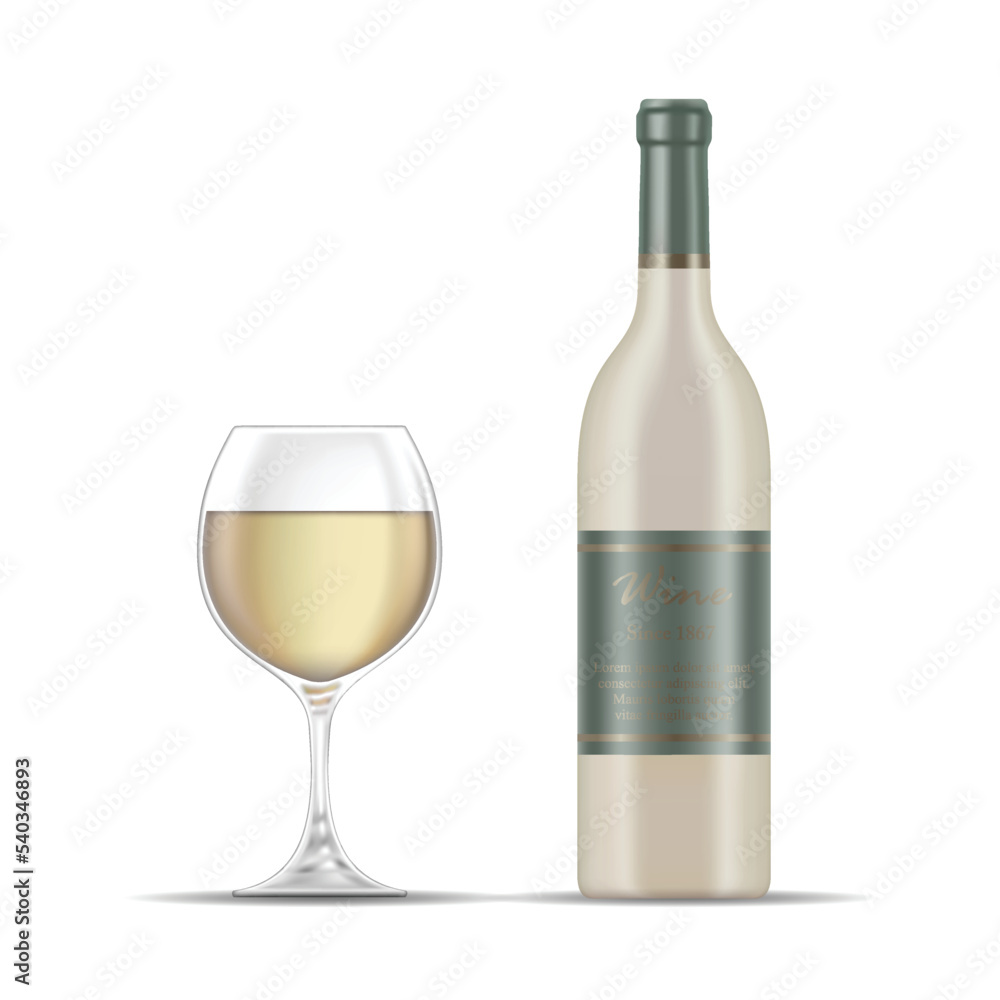 Glass and Bottle of White Wine Glass and Bottle of White Wine