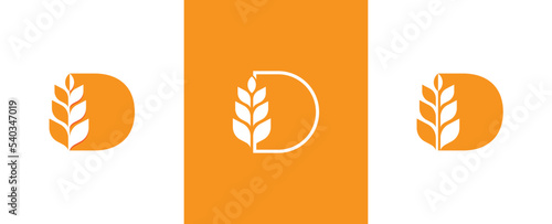 Initial Letter D Wheat Logo Concept symbol sign icon Element Design. Agriculture, Bakery, Bread, Grain Logotype. Vector illustration template