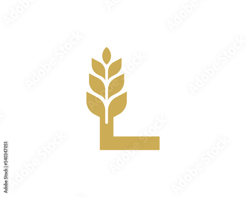 Initial Letter L Wheat Logo Concept symbol sign icon Element Design. Agriculture, Bakery, Grain Logotype. Vector illustration template